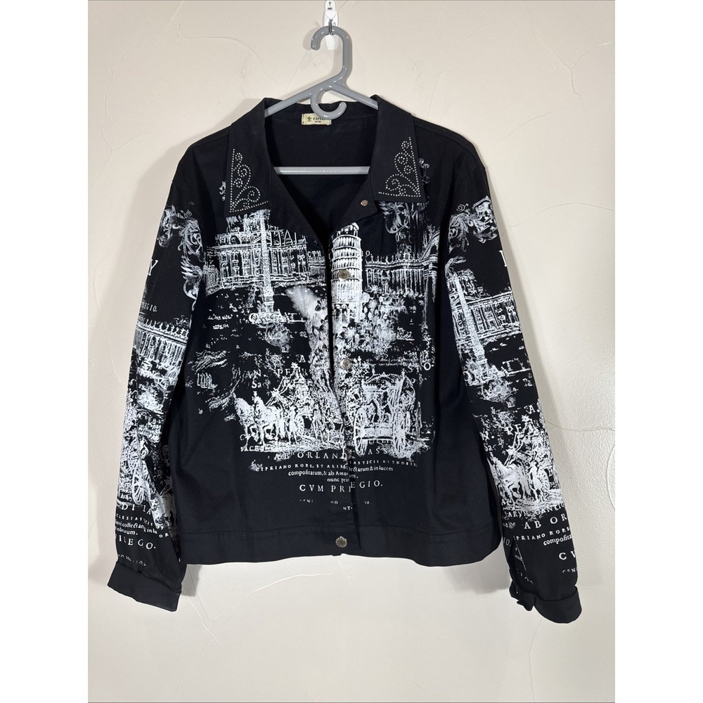 Cactus Women's Size Large Black Denim Rhinestone Italy Jacket